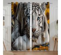Full Blackout Curtains, Super SoftNoise reductionMachine washableBedroom Curtainsfor enhanced privacy and undisturbed sleepWhiteIllustration Animal White Tiger116.8 W x 229.0 L CM.