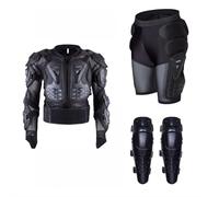 FULL BODY ARMOR PROTECTION MOTORCYCLE PROTECTIVE JACKET OFF-ROAD RACING CLOTHING THORACIC SPINE CHEST BACK SUPPORT GEAR WITH SHORTS KNEE PADS black,L