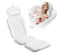 Full Body Bath Pillow, White, 51" x 16" | Luxury Bath Cushion, 192 Suction Cups, Head/Neck/Back/Lumbar Support, Skin-friendly Swimsuit Fabric, With Laundry Bag