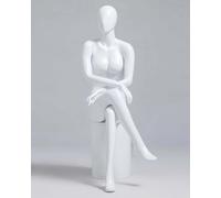 Full Body Female Sitting Mannequin, Realistic Seated Display Torso with Detachable Stool, Plastic Dress Form for Retail and Display