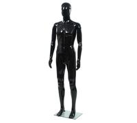 Full Body Male Mannequin 185cm Glossy Black PP with Glass Base, Rotatable 360deg