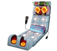 Full Body Massage Mat with Foot Massager, Heated Massager Pad with 10 Vibrating Nodes, 5 Modes & 3 Intensities with Detachable Neck Massager Headrest for Back/Neck/Shoulder Pain Relief (160 × 50cm)
