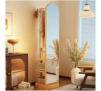 Full Body Mirror and Coat Rack 360° Rotating Full Length Mirror with Wheels Wooden Floor Mirror Standing Mirror for Bedroom Living Room
