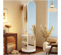 Full Body Mirror and Coat Rack 360° Rotating Full Length Mirror with Wheels Wooden Floor Mirror Standing Mirror for Bedroom Living Room