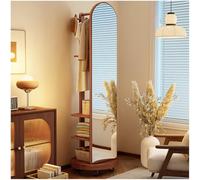 Full Body Mirror and Coat Rack 360° Rotating Full Length Mirror with Wheels Wooden Floor Mirror Standing Mirror for Bedroom Living Room