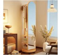 Full Body Mirror and Coat Rack 360° Rotating Full Length Mirror with Wheels Wooden Floor Mirror Standing Mirror for Bedroom Living Room