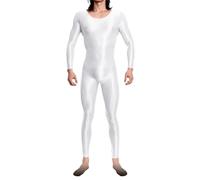Full Body Overalls for Men Oil Shiny Shiny Sexy Transparent Smooth High Elastic Jumpsuit Valentine's Day Jumpsuit Cuddly Kids, White, M