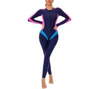 Full Body Rash Guard for Women Front Zipper Bathing Suit Color Block UPF 50+ Long Sleeve Rash Guard Full Body Swimsuit with Built in Bra for Surfing Kayaking Blue Pink L 2025