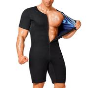 Full Body Sauna Jumpsuit for Men, 2026 Sauna Sweat Suit Full Body, Body Shaper Workout Top with Shorts, Exercise Fitness, Heat Trapping Sweat Waist Trainer, for Gym, Yoga, Running, Fitness (Blue, M)