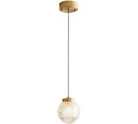 Full Brass Glass Small Pendant Light Modern Style Adjustable Pendant Lamps Dining Room Bedroom Hanging Lighting Fixture with Spherical Clear Glass Shade for Hallway Porch Kitchen Cafe