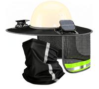 Full Brim Hard Hat Sun Shade with Solar-USB Dual Fan & Face Cover, Breathable Mesh Fabric for Men Women, Construction Work, Outdoor Jobs, Black