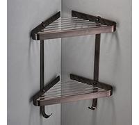 Full Bronze Gold Triangle Basket European Style Net Basket Antique Double-Storey Bathroom Bathroom Corner Shelf Bathroom Shelf Wall Hook, Brown Antique Double-Layer Mesh Basket with Hook