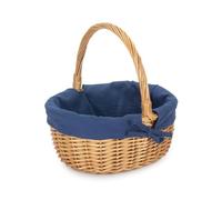 Full Buff Willow Childs Oval Wicker Shopping Basket Navy Blue Lining