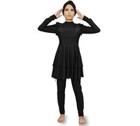 Full Burkini - Modest Swimsuit with Ruffles and Skirt, Black, 16