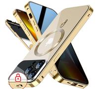 [Full Camera Protection& Mechanical Lock]Magnetic Privacy Case for iPhone 13 Pro Max [Compatible with MagSafe][CD Metal Ring]Full Body Shockproof Metal Bumper, 9H Anti Peeping Glass Cover-Gold