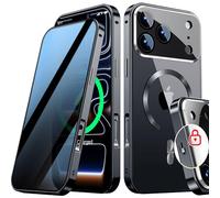 [Full Camera Protection& Mechanical Lock]Magnetic Privacy Case for iPhone 17 Pro Max[Compatible with MagSafe] [CD Metal Ring]Full Body Shockproof Metal Bumper, 9H Anti Peeping Glass Cover-Black