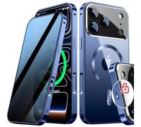 [Full Camera Protection& Mechanical Lock]Magnetic Privacy Case for iPhone 17 Pro Max[Compatible with MagSafe] [CD Metal Ring]Full Body Shockproof Metal Bumper, 9H Anti Peeping Glass Cover-Blue