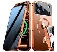 [Full Camera Protection& Mechanical Lock]Magnetic Privacy Case for iPhone 17 Pro Max[Compatible with MagSafe] [CD Metal Ring]Full Body Shockproof Metal Bumper, 9H Anti Peeping Glass Cover-Orange
