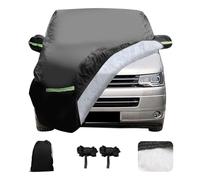 Full Car Cover for VW T5 T6, 300D Cotton Lining Protection Waterproof Large Car Cover with Side Door Zipper, Windproof Bands and Reflective Stripe for All Seasons (L490)