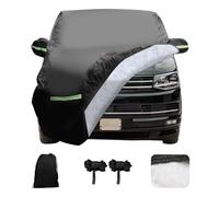 Full Car Cover for VW T5 T6, 300D Cotton Lining Protection Waterproof Large Car Cover with Side Door Zipper, Windproof Bands and Reflective Stripe for All Seasons (L530)