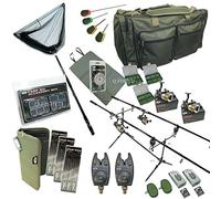Full Carp Fishing Set Up. 2 Rods, 2 Reels, 2 Bite Alarms, Carryall, Net, Hair Rigs, Rig Wallet And More