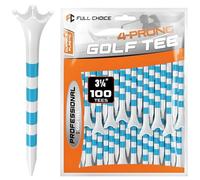 Full Choice 100 Pack Plastic Golf Tees 3-1/4" - Low Resistance Design to Reduce Friction & Boost Distance, White with Blue Stripes