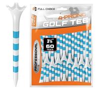 Full Choice 60 Pack Plastic Golf Tees 3-1/4" - Low Resistance Design to Reduce Friction & Boost Distance, White with Blue Stripes