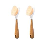 Full Circle Be Good Bamboo Dish Brushes - Sustainable, Tough-Bristle scrubbers for Dishes, pots & Pans - Long Handle, Ideal for cast Iron, Pack of 2, White