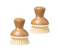 Full Circle Bubble Up Bamboo Dish Brush-Family Safe, Formaldehyde-Free-Ergonomic Palm Scrubber with Handle for Kitchen Cleaning,Dish Scrub Brush for Nonstick,Cast Iron & Sink,White,2Pk