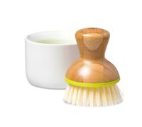 Full Circle Bubble Up ceramic soap dispenser & dish brush set, White Dish, Green Brush