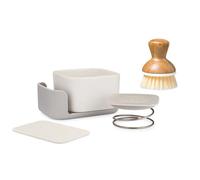 Full Circle Bubble Up Combo - Elegant Gray Ceramic Soap Dish with Eco Sponge & Bamboo-Handled Dish Brush - Versatile Natural Kitchen Cleaning Set Tool for Pots, Pans, Counter & Sink, White