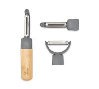 Full Circle Peel Good Collection Peeler Assortment - Set of 3 Julienne, Serrated and Straight Stainless Steel Blades with Bamboo Handle - 3-in-1 Swivel Head Fruit and Vegetable Peeler