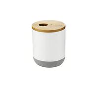 Full Circle Pick Me Up Cotton Swab and Q-Tip Canister, Bamboo Ceramic, White