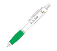 Full Colour Printed Christmas Rudolf Icon Pen With Personalised Text For Festive Gifts With A Green Colour Grip.