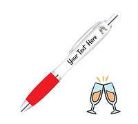 Full Colour Printed Personalised Wedding Pens *Qty - 10* - RED Pen Grips *Champagne Design*