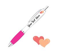 Full Colour Printed Personalised Wedding Pens *Qty - 100* - Pink Pen Grips *Hearts Design*