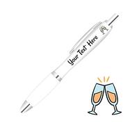 Full Colour Printed Personalised Wedding Pens *Qty - 30* - Clear Pen Grips *Champagne Design*