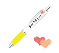 Full Colour Printed Personalised Wedding Pens *Qty - 30* - Yellow Pen Grips *Hearts Design*