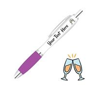 Full Colour Printed Personalised Wedding Pens *Qty - 50* - Purple Pen Grips *Champagne Design*