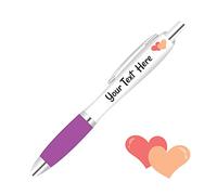 Full Colour Printed Personalised Wedding Pens *Qty - 50* - Purple Pen Grips *Hearts Design*