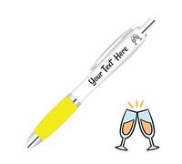Full Colour Printed Personalised Wedding Pens *Qty - 8* - Yellow Pen Grips *Champagne Design*