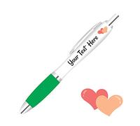 Full Colour Printed Personalised Wedding Pens *Qty - 80* - Green Pen Grips *Hearts Design*