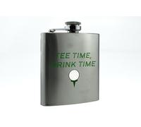Full Colour Stainless Steel Whisky Flask - 'Tee Time Drink Time' Golf Item - Travel Accessories - Funny Flask for Dad - Perfect for Christmas & Birthdays - Stainless Steel Liquor Flask