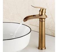 Full Copper Black Ancient Waterfall Faucet hot and Cold Table Upper and Lower Basin Vintage Faucet Nordic Style Basin, Antique high with hot and Cold Pipes