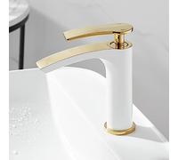 Full Copper Household Waterfall Toilet Cabinet washbasin wash countertop Basin hot and Cold Faucet, White Gold Dwarf