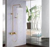 Full Copper Metal Brushed Gold Bathroom Set 3 Function Supercharged Hand Round Top Spray Belt Faucet Shower System