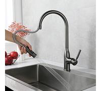 Full Copper Pull Out Kitchen Faucet Retractable Rotating Hot & Cold Water Pressurized Universal Basin Faucet Gun Gray Finish for Home Use