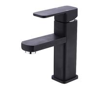 Full Copper Raised Basin Faucet Brushed Gold Matte Black hot and Cold Water Sink Bathroom Faucet Square, a Short Black