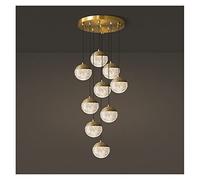 Full Copper Small Duplex Building Living Room Chandelier Nordic High Empty Villa Staircase Long Chandelier for The Kitchen Modern LED Chandelier (9head55cm Threecolor)