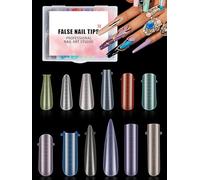 Full Cover Nail Shapes for Nail Extension, Nail Stencils with Scale for Poly Gel, Nail Extension Stencils for DIY Nail Design (Colorful, 144 Pieces)